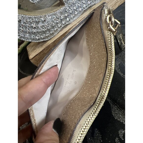 Kate Spade Glimmer Gold Glitter Small Compact Wallet Women’s - Picture 4 of 7